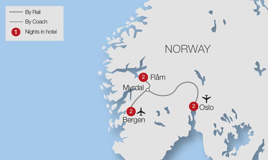 Flam demiryolu Norveç haritası