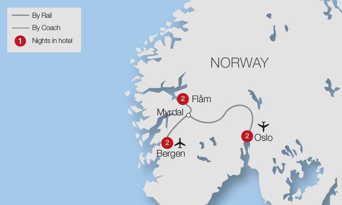 Flam demiryolu Norveç haritası 