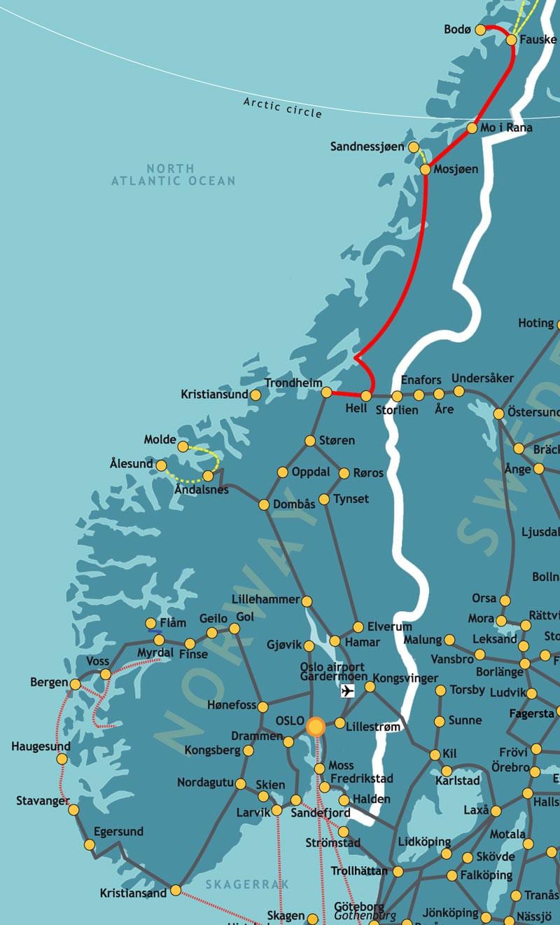 Norveç Kuzey demiryolu haritası 