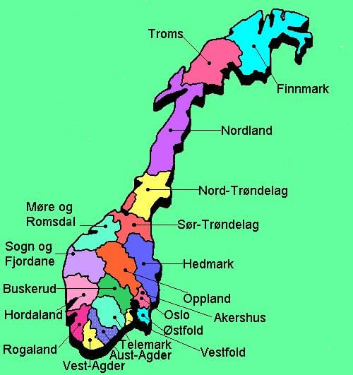 Norveç ulusal turizm rotaları haritası